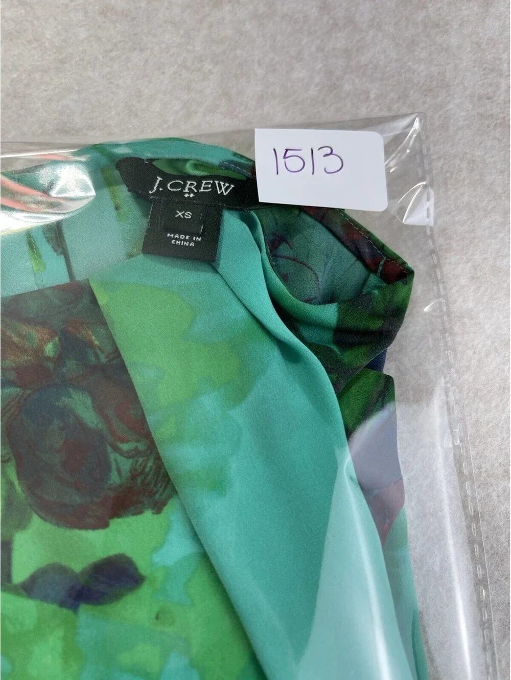 J Crew Women Green Floral Satin Long Sleeve Basic Blouse Round Neck Size XS